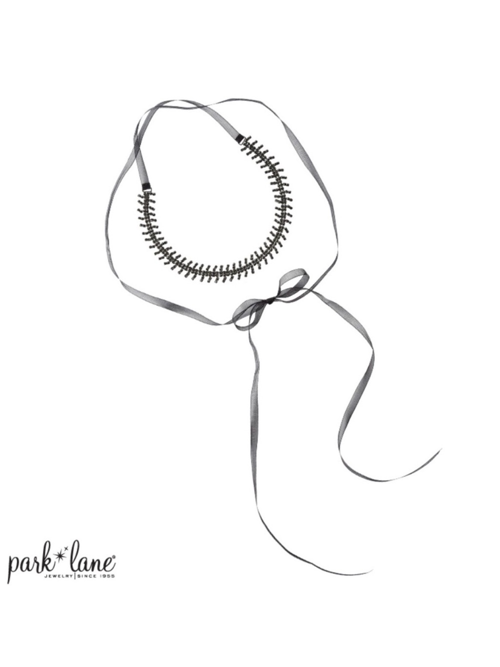 Park Lane Black Ribbon Tie Necklace with Beaded Accent